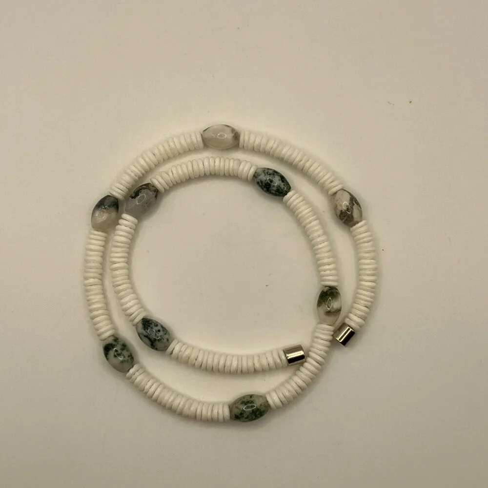 Choker 18.5 in choker Genuine White Shells Agate Gemstones NEW Handmade
